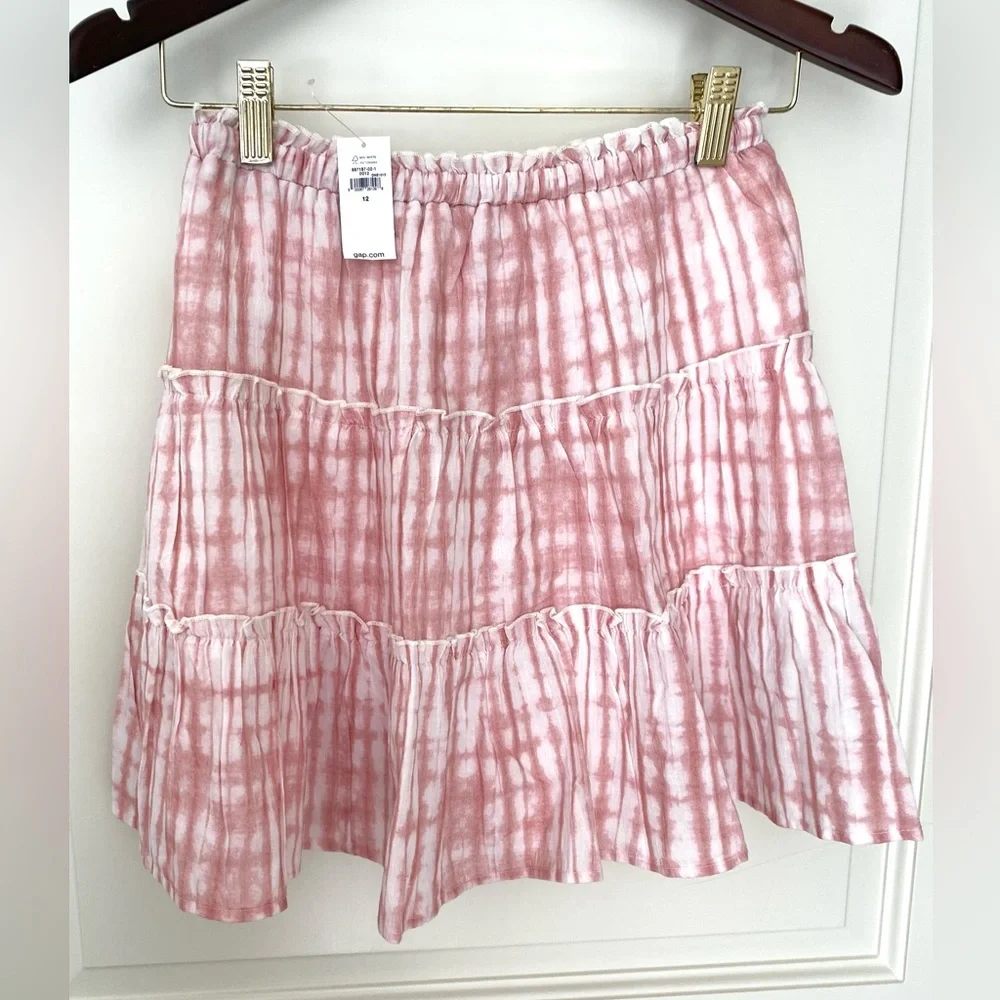 Gap Kids Tiered Mini Skirt rose pink & off-white size 12  NWT
